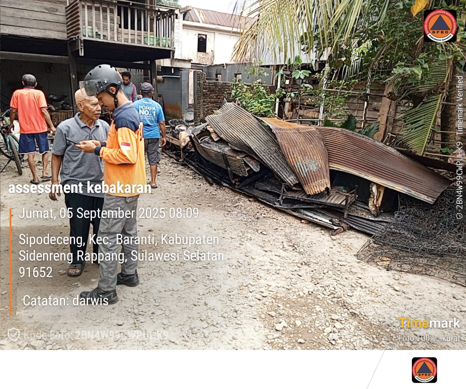 TRC BPBD Sidrap Lakukan Asesmen Cepat Pasca Kebakaran di Desa Sipodeceng, Baranti